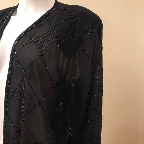 RM Richards Sheer Black Beaded Open Front Jacket NEW Size 18 2X Elegant Glamour - Picture 11 of 13